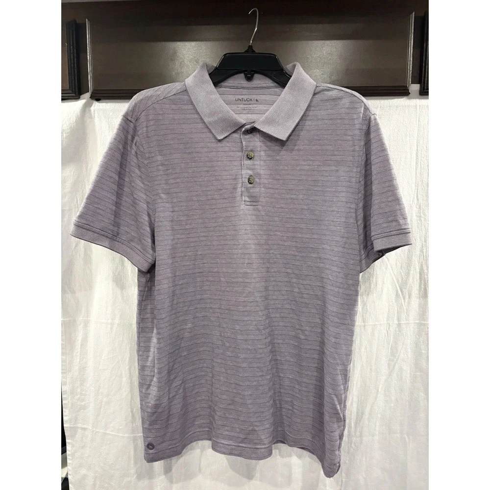 UNTUCKit Lucca Polo Shirt Men's Medium Purple Striped Short Sleeve Cotton Blend